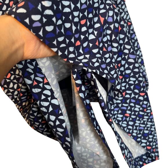 Title Nine Dream V Neck Dress Wild Waves Geometric Print Navy Blue Travel Size L - Picture 10 of 11